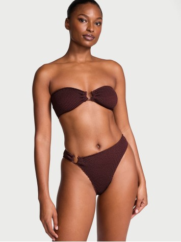 Купальник Crinkle Ring Bandeau Strapless Bikini Top Burgundy Brown