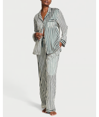 Піжама Glazed Satin Long Pajama Set Green Stripe