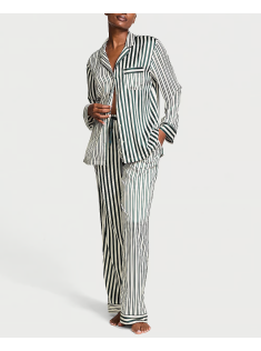 Пижама Glazed Satin Long Pajama Set Green Stripe