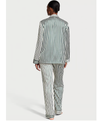 Піжама Glazed Satin Long Pajama Set Green Stripe