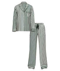 Піжама Glazed Satin Long Pajama Set Green Stripe