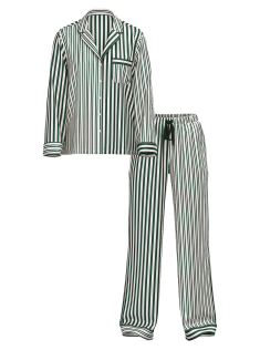 Пижама Glazed Satin Long Pajama Set Green Stripe