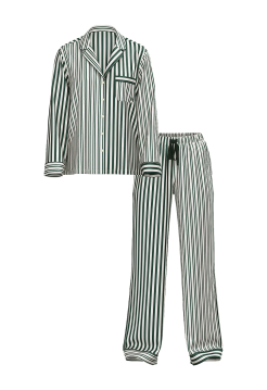 Пижама Glazed Satin Long Pajama Set Green Stripe