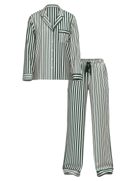 Піжама Glazed Satin Long Pajama Set Green Stripe
