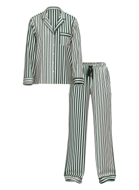 Піжама Glazed Satin Long Pajama Set Green Stripe