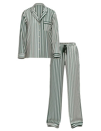 Піжама Glazed Satin Long Pajama Set Green Stripe