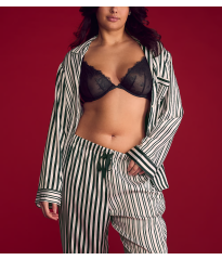 Піжама Glazed Satin Long Pajama Set Green Stripe