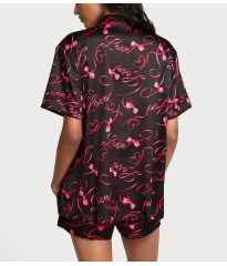 Піжама Satin Short Pajama Set Black Script