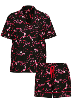 Пижама Satin Short Pajama Set Black Script