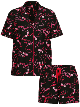 Пижама Satin Short Pajama Set Black Script