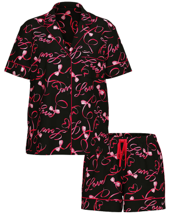 Піжама Satin Short Pajama Set Black Script