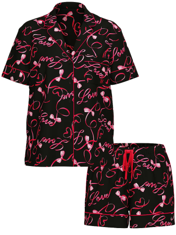 Піжама Satin Short Pajama Set Black Script