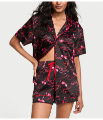 Піжама Satin Short Pajama Set Black Script