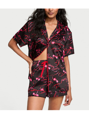 Піжама Satin Short Pajama Set Black Script