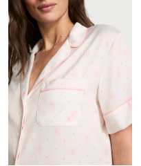 Піжама Glazed Satin Short Pajama Set White Print
