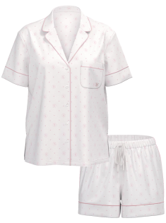 Піжама Glazed Satin Short Pajama Set White Print