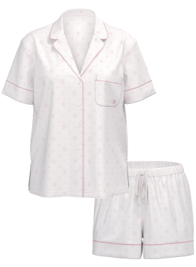 Пижама Glazed Satin Short Pajama Set White Print