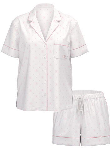 Піжама Glazed Satin Short Pajama Set White Print