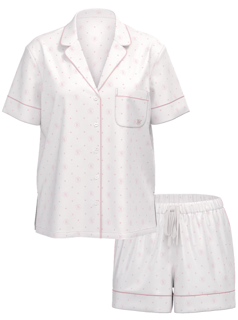 Піжама Glazed Satin Short Pajama Set White Print