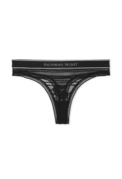 Трусики Logo Cotton Shine Patch Thong Panty Black Mesh