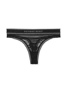 Трусики Logo Cotton Shine Patch Thong Panty Black Mesh