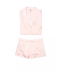 Піжама рожева в смужку Victoria Secret The Satin White/Pink Medium Stripe Short PJ Set