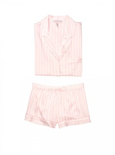 Піжама рожева в смужку Victoria Secret The Satin White/Pink Medium Stripe Short PJ Set