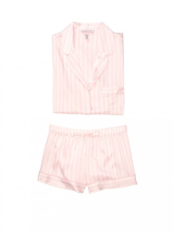 Піжама рожева в смужку Victoria Secret The Satin White/Pink Medium Stripe Short PJ Set