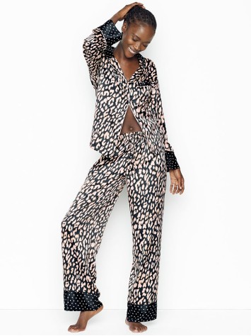 Сатинова піжама Victoria's Secret The Satin Long PJ Set Animal print