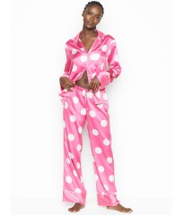 Сатинова піжама Victoria's Secret The Satin Long PJ Set Pink Big Dot