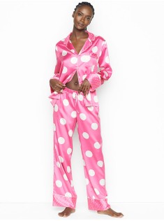 Сатинова піжама Victoria's Secret The Satin Long PJ Set Pink Big Dot