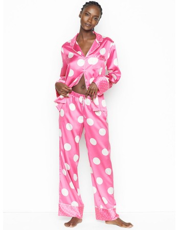 Сатинова піжама Victoria's Secret The Satin Long PJ Set Pink Big Dot