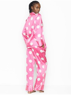 Сатинова піжама Victoria's Secret The Satin Long PJ Set Pink Big Dot