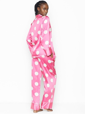 Сатинова піжама Victoria's Secret The Satin Long PJ Set Pink Big Dot