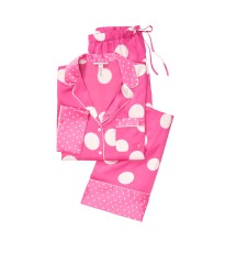 Сатинова піжама Victoria's Secret The Satin Long PJ Set Pink Big Dot