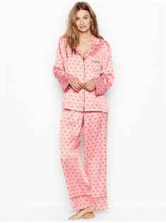 Піжама Victoria's Secret Satin Long PJ Set Pink With Red Hearts