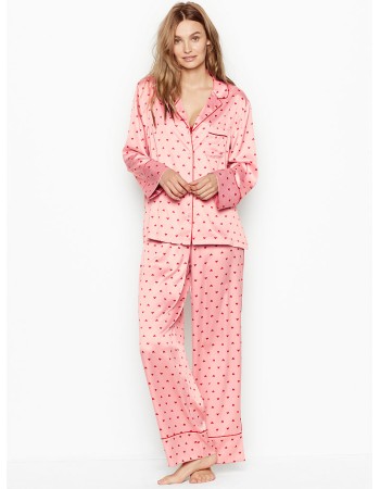 Пижама Victoria’s Secret Satin Long PJ Set Pink With Red Hearts