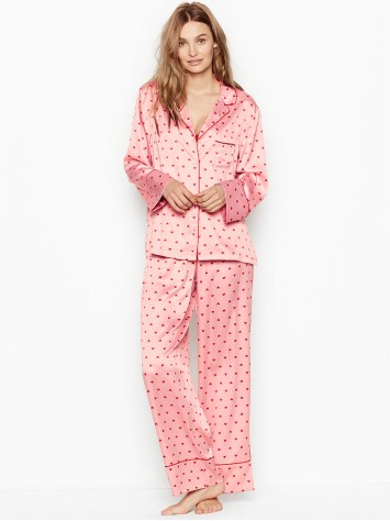 Піжама Victoria's Secret Satin Long PJ Set Pink With Red Hearts