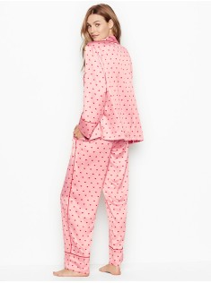 Піжама Victoria's Secret Satin Long PJ Set Pink With Red Hearts