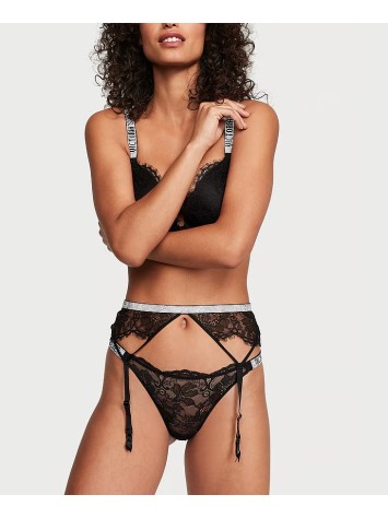 Пояс Shine Chain Strap Lace Garter Belt Black