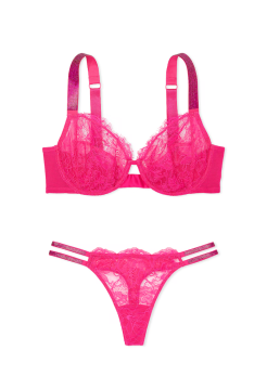 Комплект білизни The Fabulous by Victoria's Secret Full-Cup Shine Strap Lace Bra Set Hot Pink