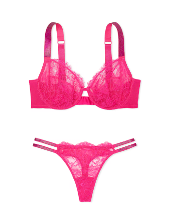 Комплект білизни The Fabulous by Victoria's Secret Full-Cup Shine Strap Lace Bra Set Hot Pink