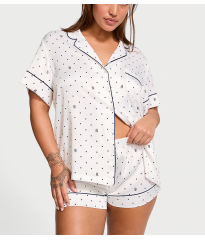 Пижама Satin Short Pajama Set Coconut White Dots