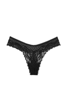 Трусики Tease Lace-Trim High-Leg Thong Panty Black