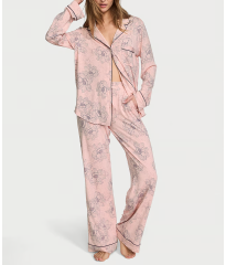 Піжама Modal Long Pajama Set Pink Outline Floral