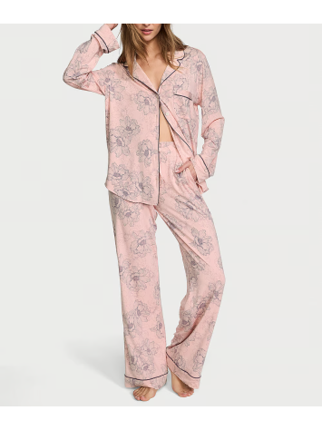 Пижама Modal Long Pajama Set Pink Outline Floral