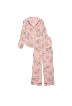 Піжама Modal Long Pajama Set Pink Outline Floral