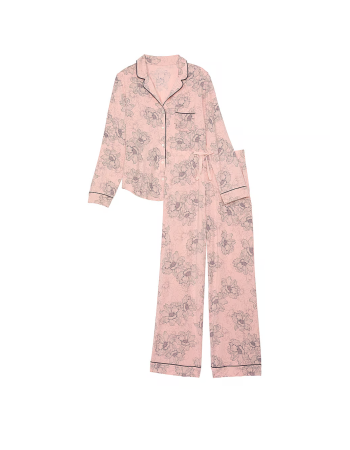 Піжама Modal Long Pajama Set Pink Outline Floral