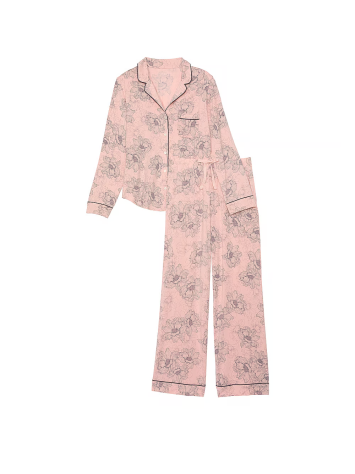 Пижама Modal Long Pajama Set Pink Outline Floral