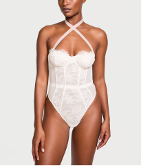 Боді Shine Strap Halter Lace Teddy Coconut White